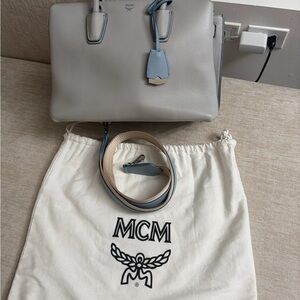 MCM Milla Medium Tote Gray/Blue – Authentic w/ Card & Dust Bag – Excellent